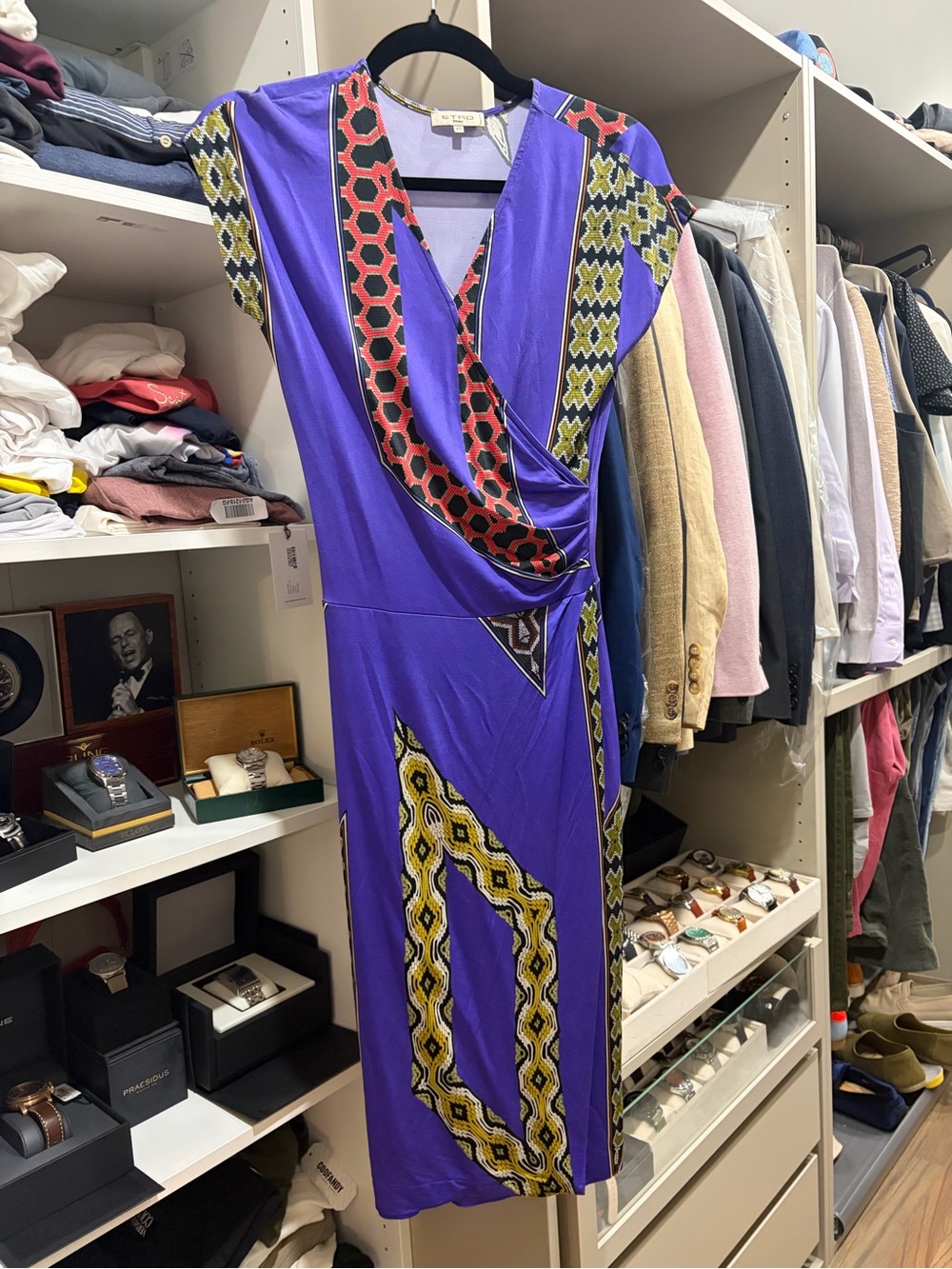 Etro Purple Geometric-Trim Wrap Midi Dress